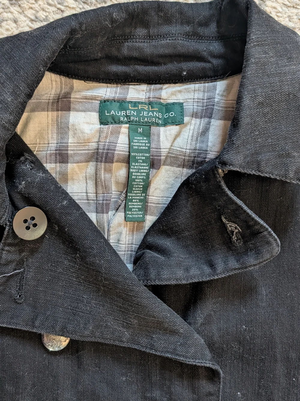 Ralph Lauren Black Double-Breasted Jacket with Plaid Lining - Picture 4 of 4